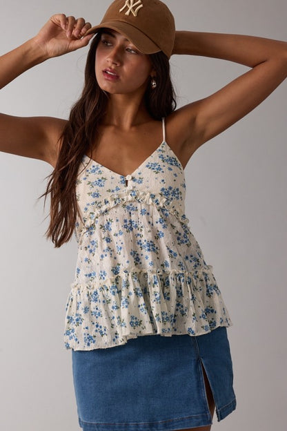 Vintage Textured Floral Cami Top