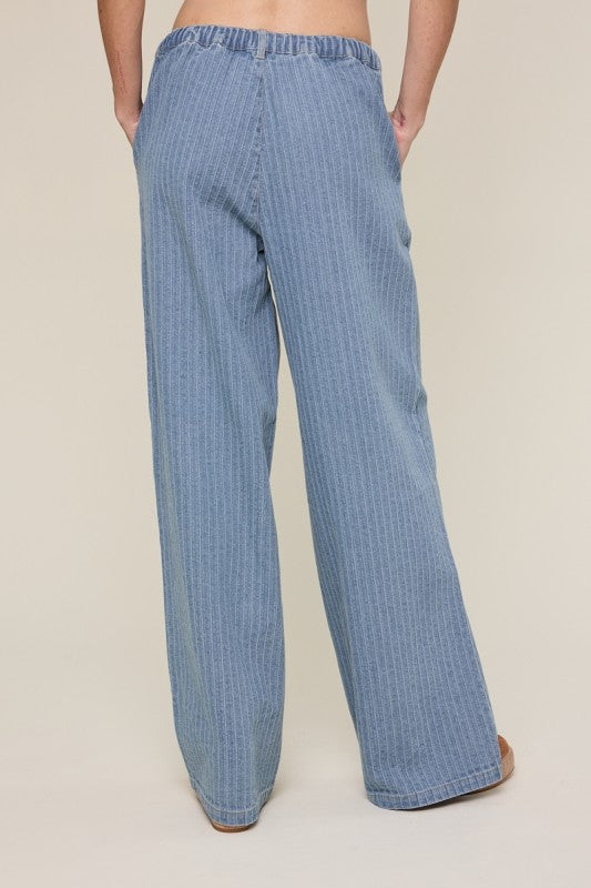 Striped Textured Denim Pants