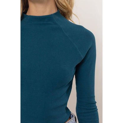 Raglan Sleeve High Neck Cropped Top