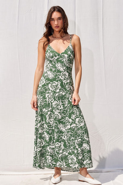 Printed Open Back Maxi Dress