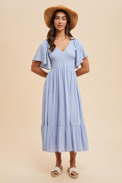 Smocked Flutter Sleeve Dress