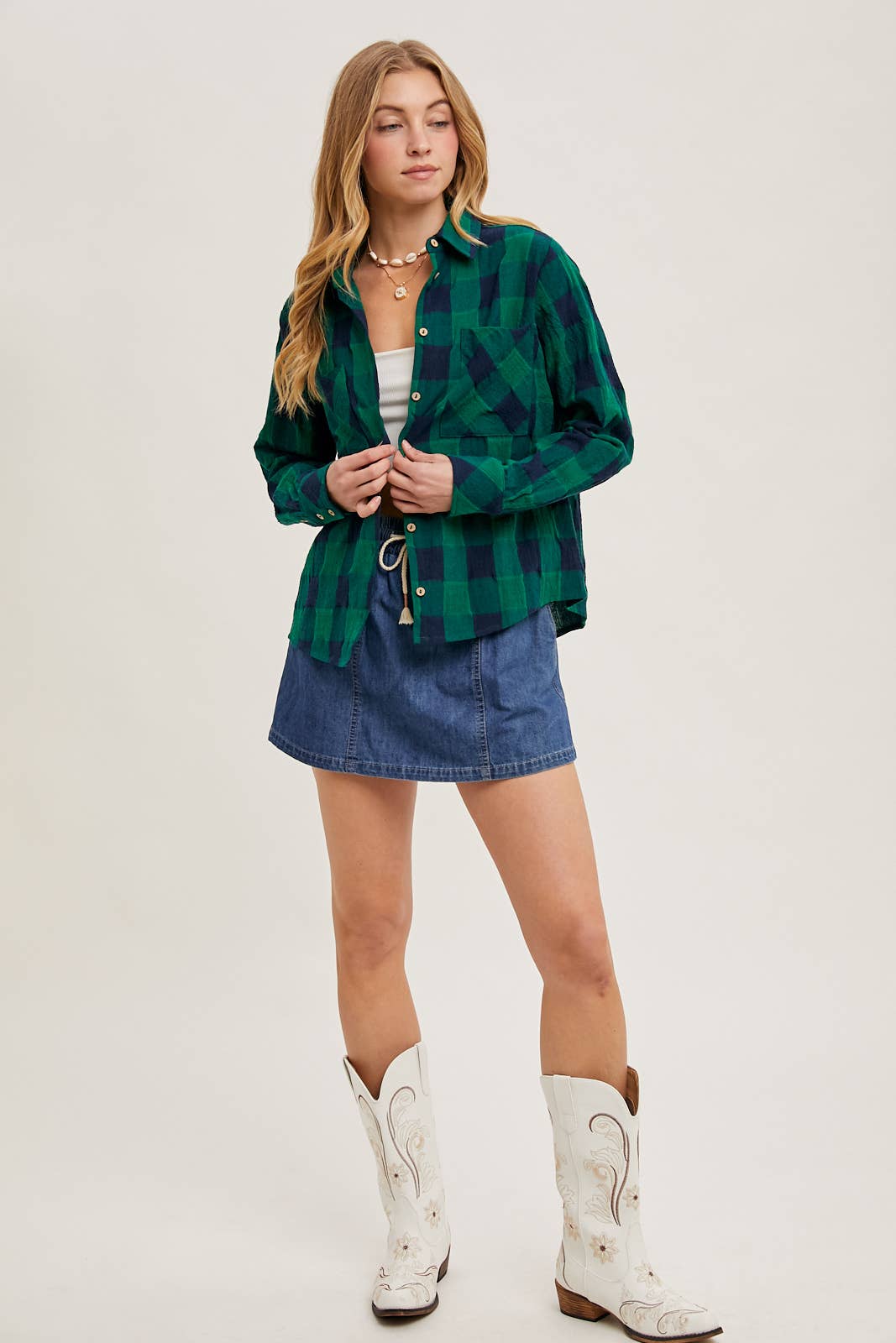 Denim Drawstring Skort With Pockets