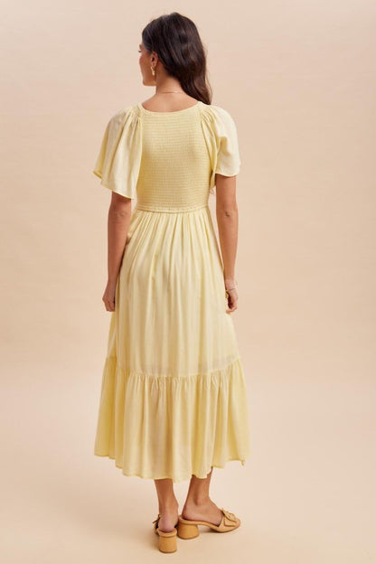 Smocked Flutter Sleeve Dress