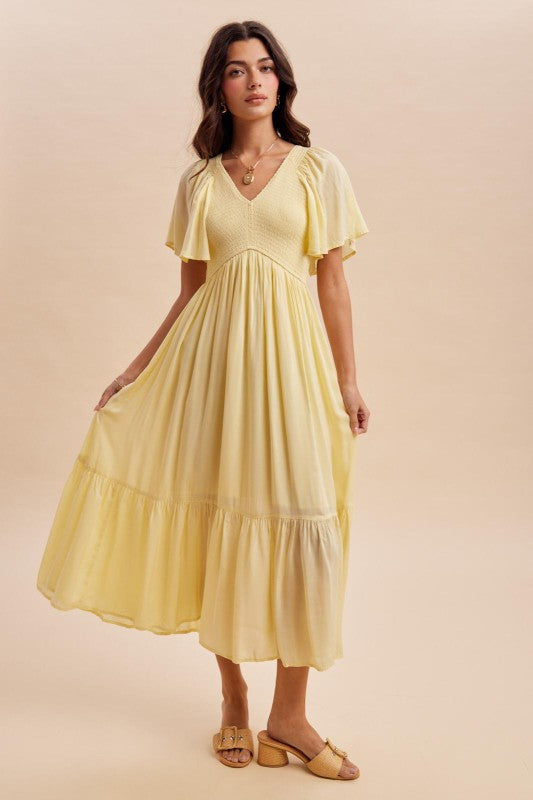 Smocked Flutter Sleeve Dress