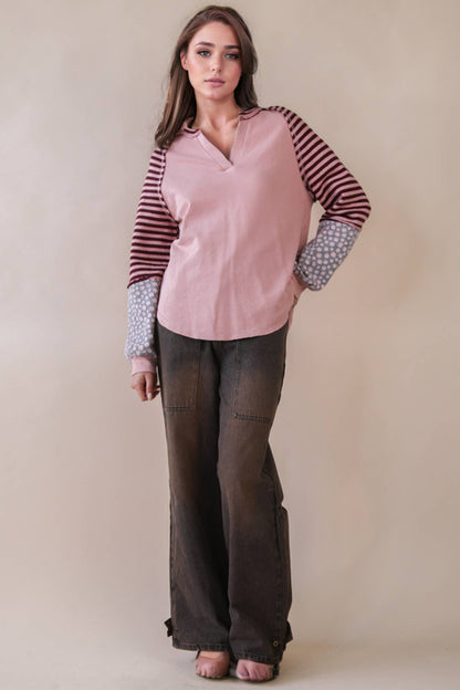 Oversized Floral & Stripe Casual Knit Top