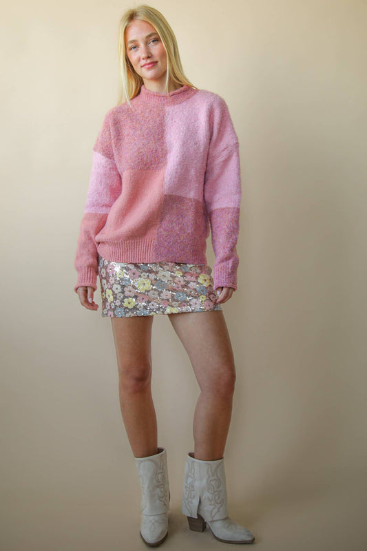 Oversized Color Block Cozy Knit Sweater Top