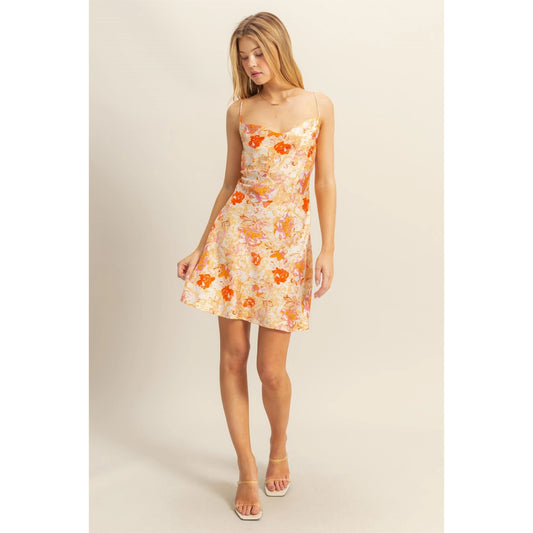 Floral Cowl Neck Mini Slip Dress