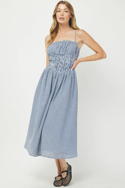 Seersucker Gingham Midi Dress