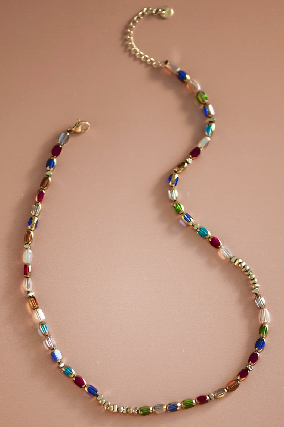 Glass Crystal Beaded Necklace | 18K Non-Tarnish Beaded Stainless Steel