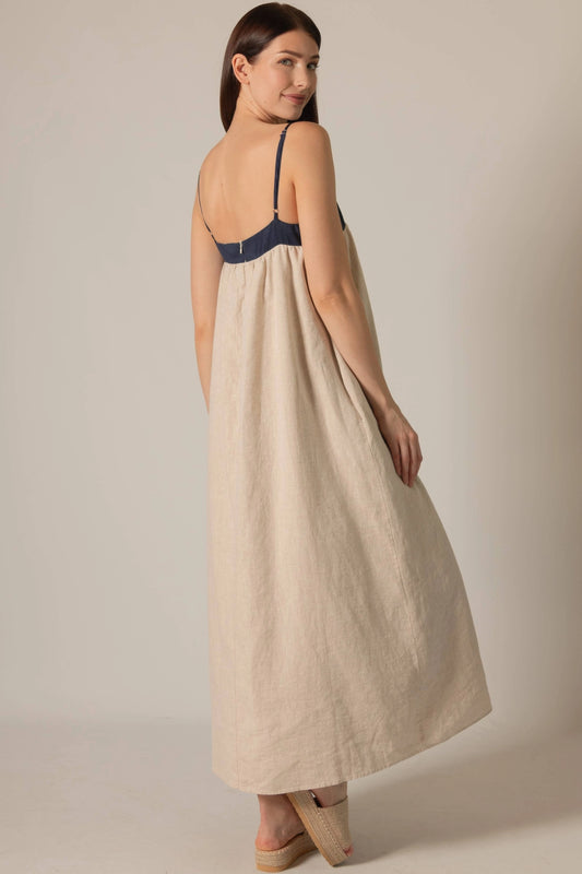 Diamond Linen 2-Tone Maxi Dress