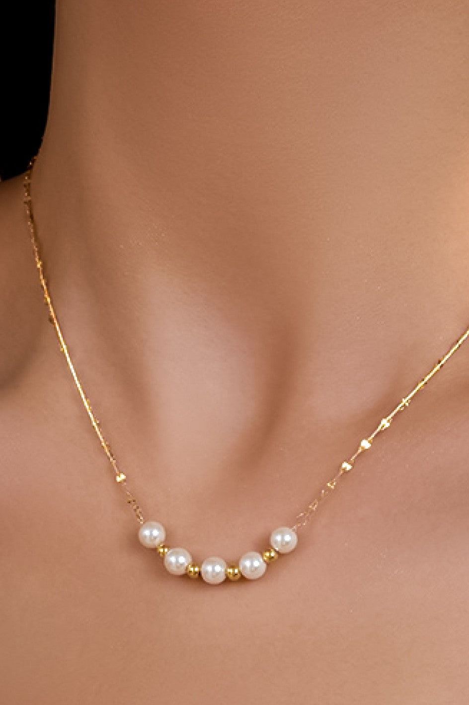 Delicate Pearl Necklace - 18K Gold Non-Tarnish Stainless Steel