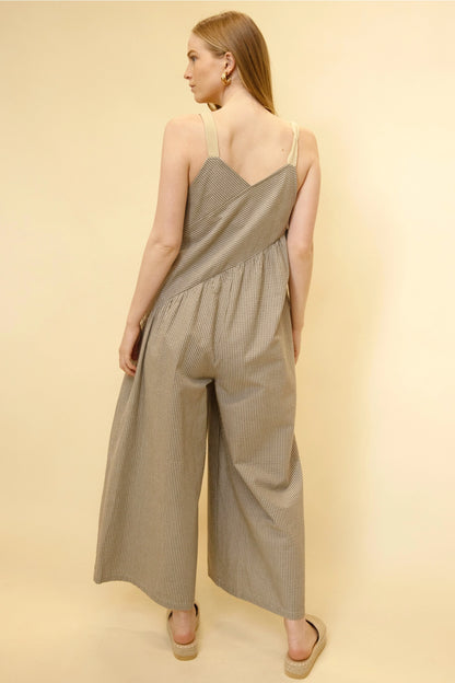 Striped Cotton Jumpsuit with Corduroy Straps