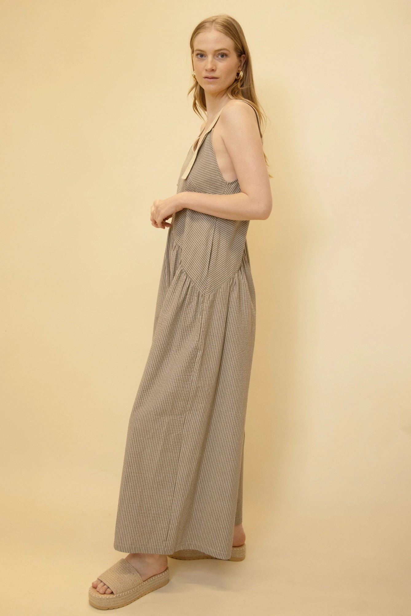 Striped Cotton Jumpsuit with Corduroy Straps
