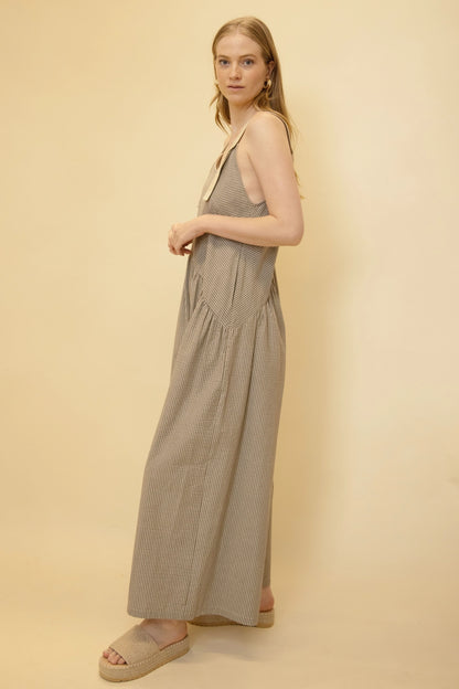 Striped Cotton Jumpsuit with Corduroy Straps