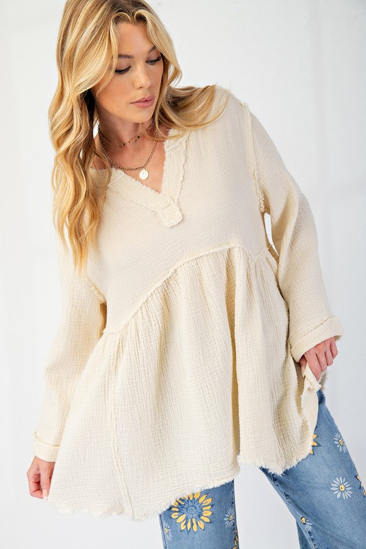 Mineral Washed Cotton Gauze Babydoll Tunic