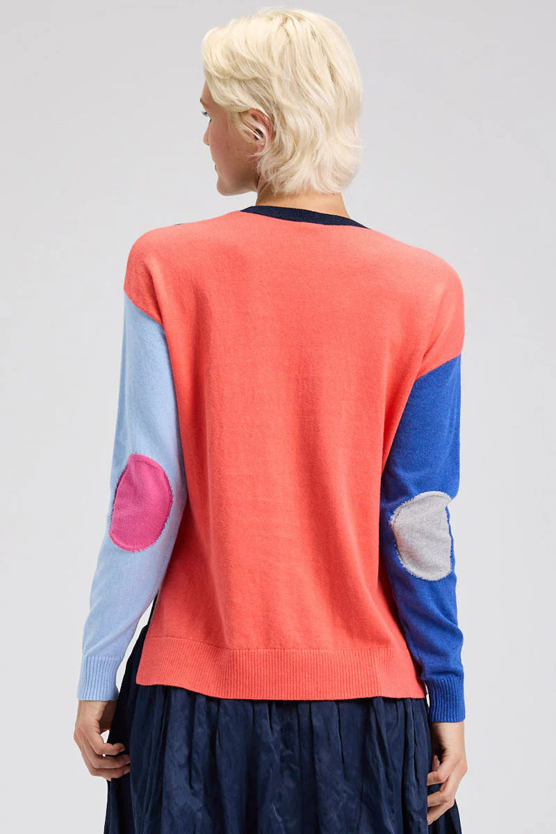 Colorblock Elbow Intarsia Sweater