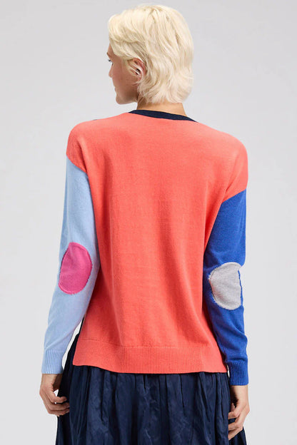 Colorblock Elbow Intarsia Sweater