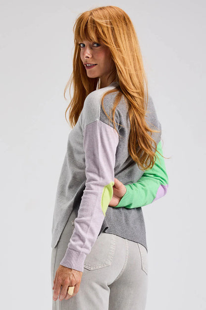 Colorblock Elbow Intarsia Sweater