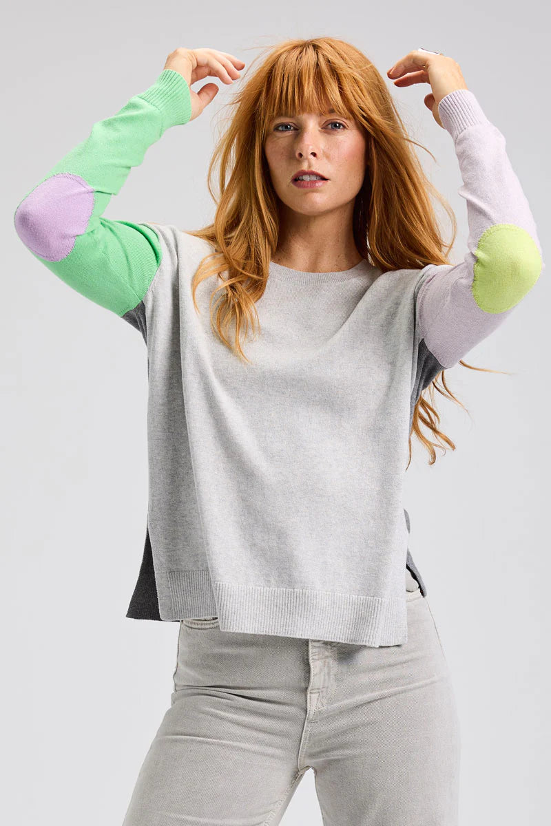 Colorblock Elbow Intarsia Sweater
