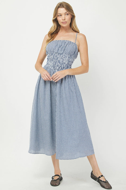 Seersucker Gingham Midi Dress