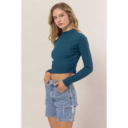 Raglan Sleeve High Neck Cropped Top