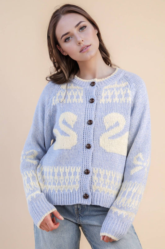 Oversized Graphic Casual Knit Sweater Cardigan