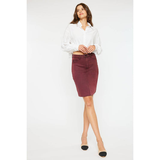 Coated Burgundy Midi Skirt