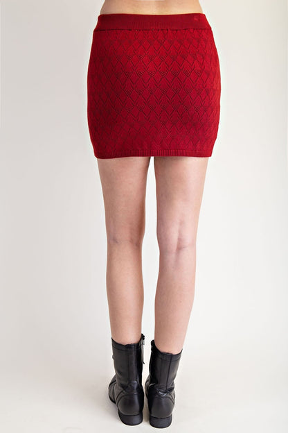 Openwork Button Down Sweater Mini Skirt