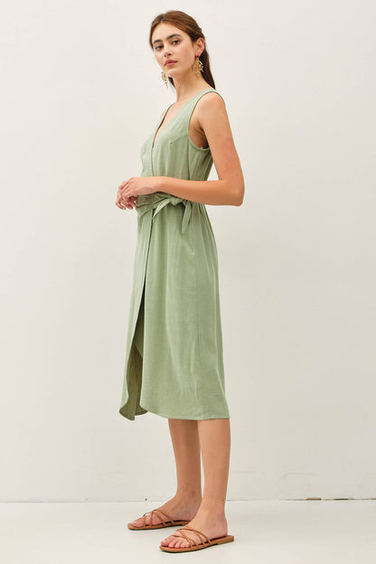 Mock Wrap Midi Dress