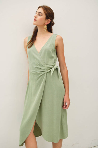 Mock Wrap Midi Dress