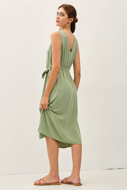 Mock Wrap Midi Dress