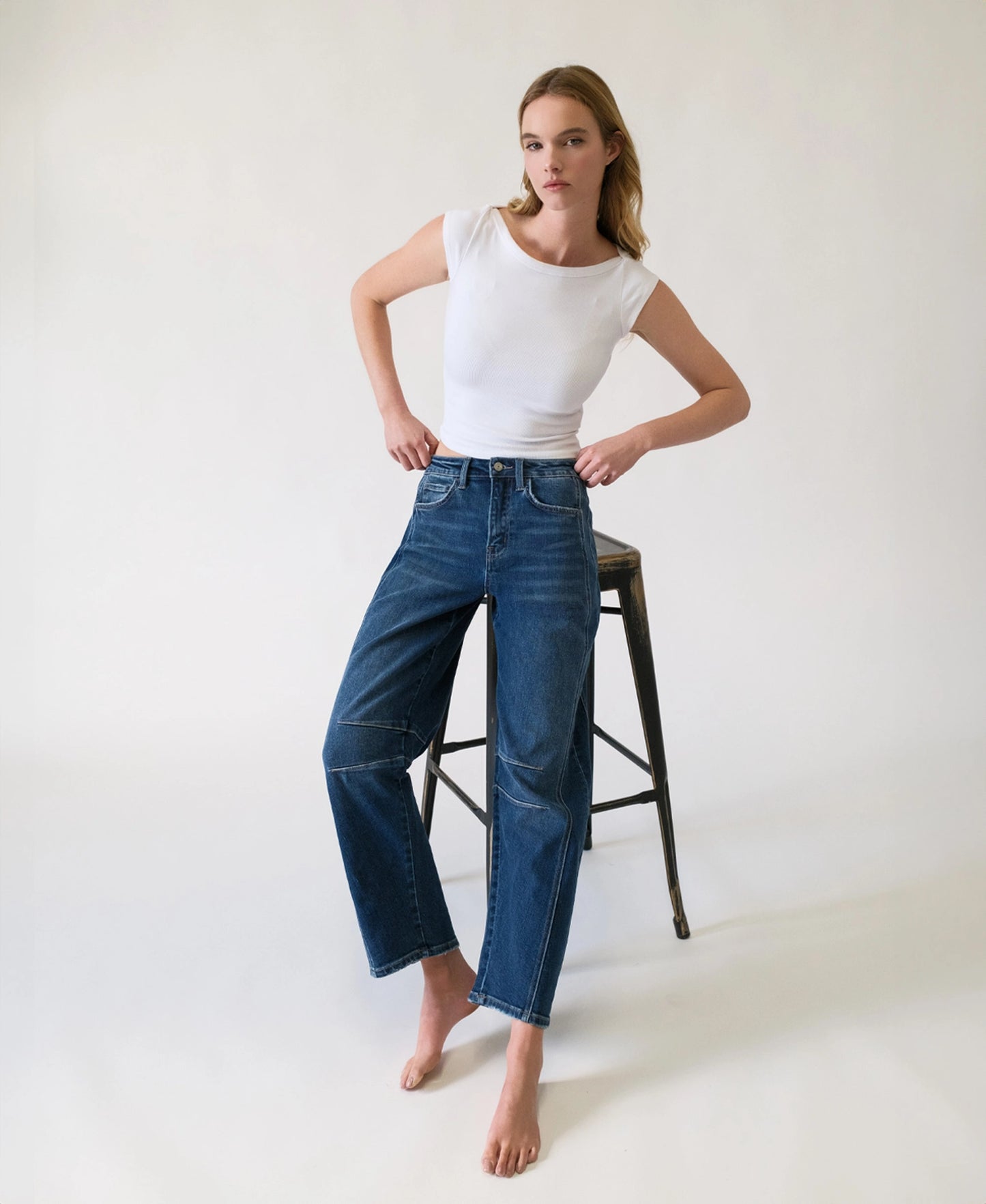 High-Rise Barrel Leg Jeans