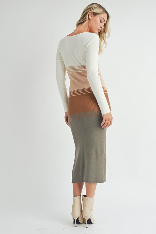 Colorblocking Long Sleeve Sweater Dress