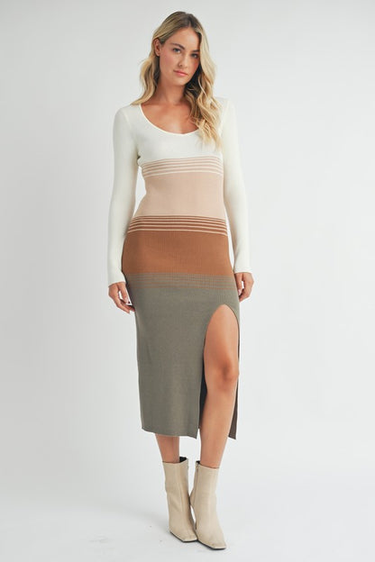 Colorblocking Long Sleeve Sweater Dress