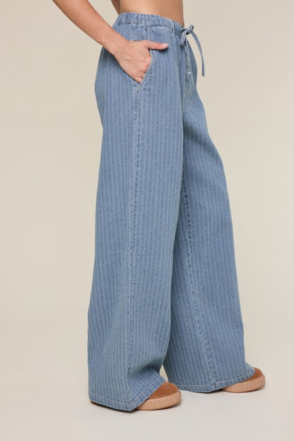Striped Textured Denim Pants