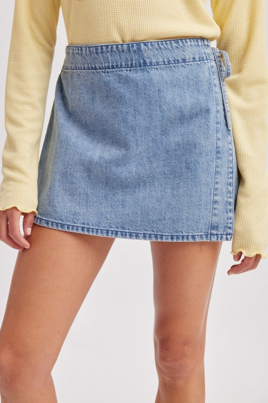 Denim Side Tie Wrap Skort