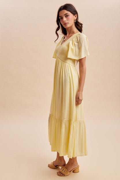 Smocked Flutter Sleeve Dress