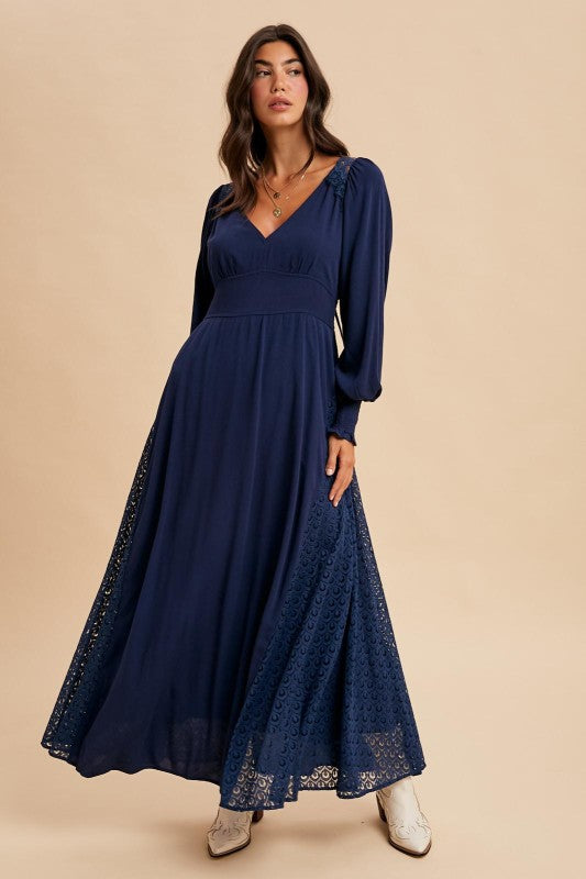 Dramatic Lace Panel Maxi Dress