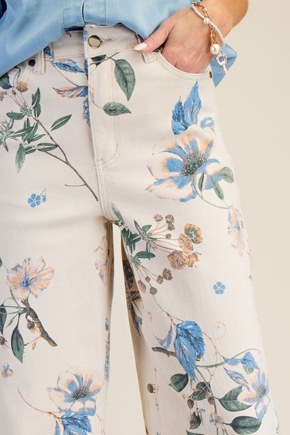 Floral Printed Stretch Twill Pants