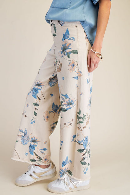 Floral Printed Stretch Twill Pants