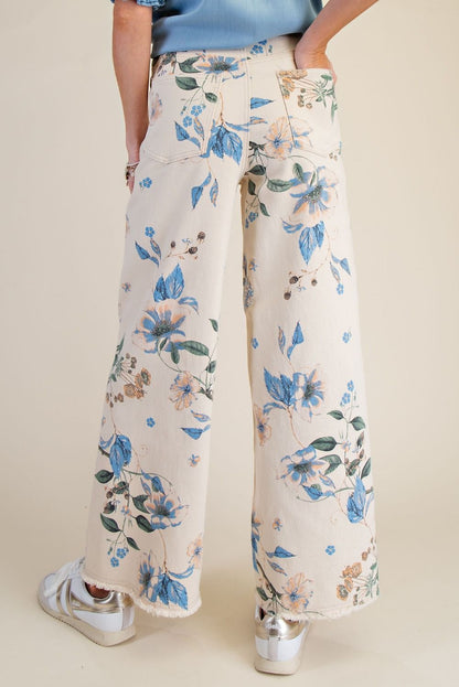 Floral Printed Stretch Twill Pants