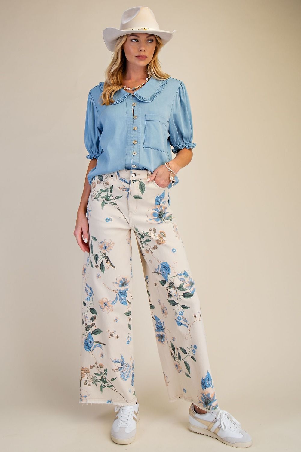 Floral Printed Stretch Twill Pants