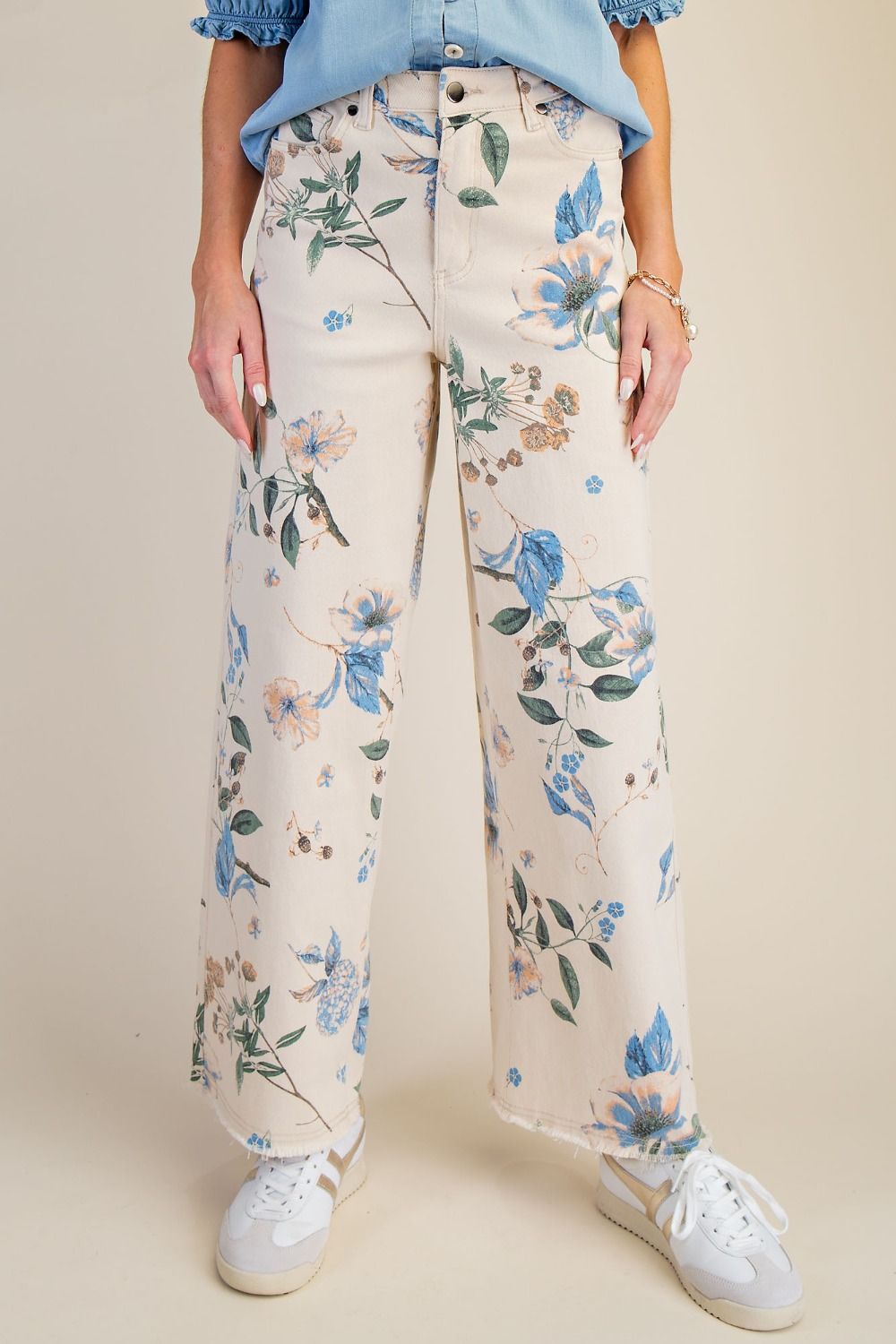 Floral Printed Stretch Twill Pants