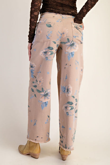 Floral Printed Stretch Twill Pants