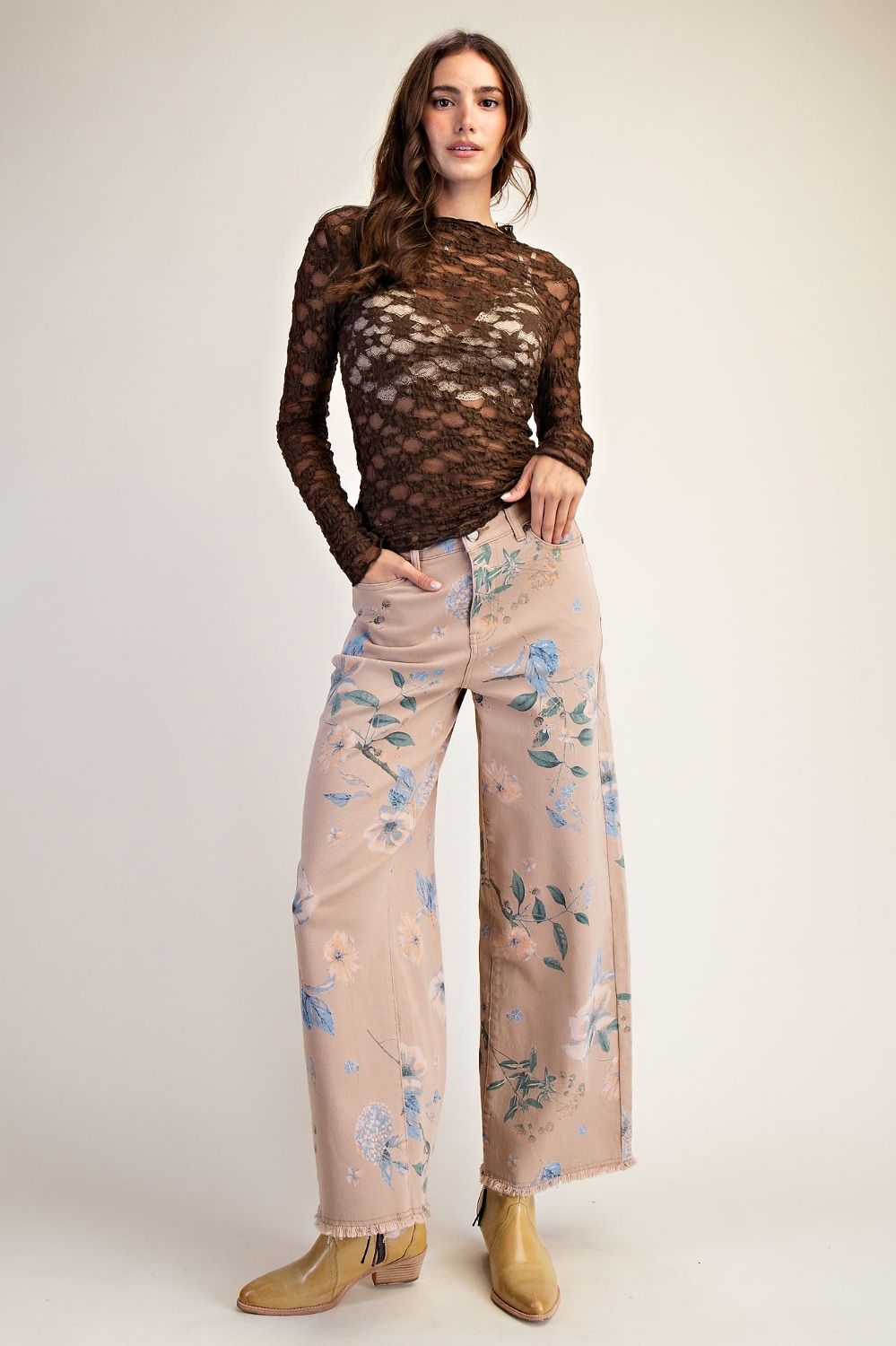Floral Printed Stretch Twill Pants