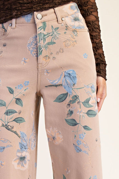 Floral Printed Stretch Twill Pants