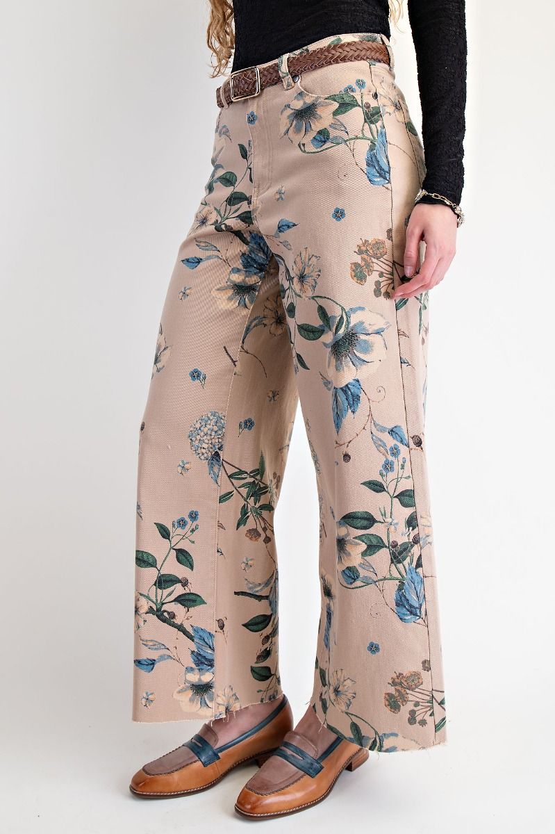 Floral Printed Stretch Twill Pants
