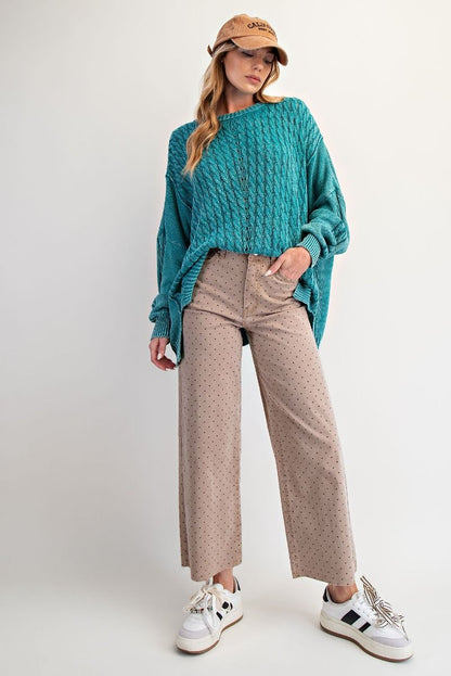 Polkadots Printed Washed Twill Stretch Pants