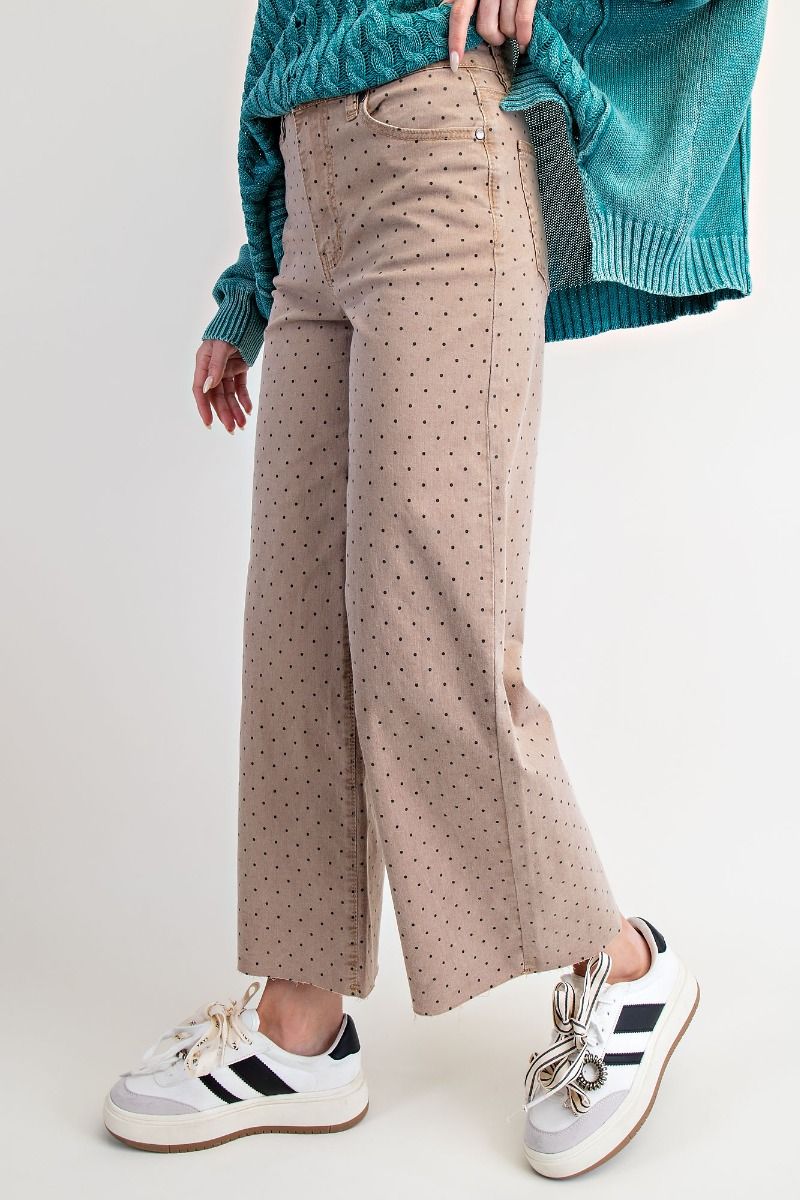 Polkadots Printed Washed Twill Stretch Pants