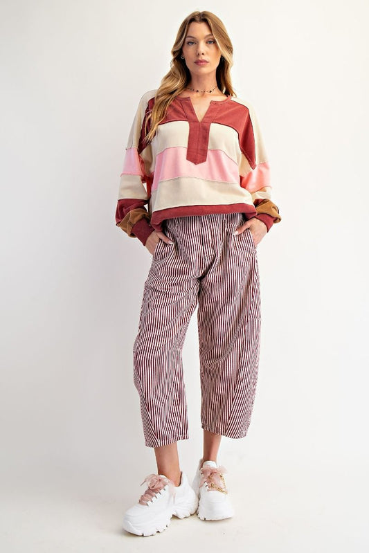 Striped Washed Twill Barrel Pants